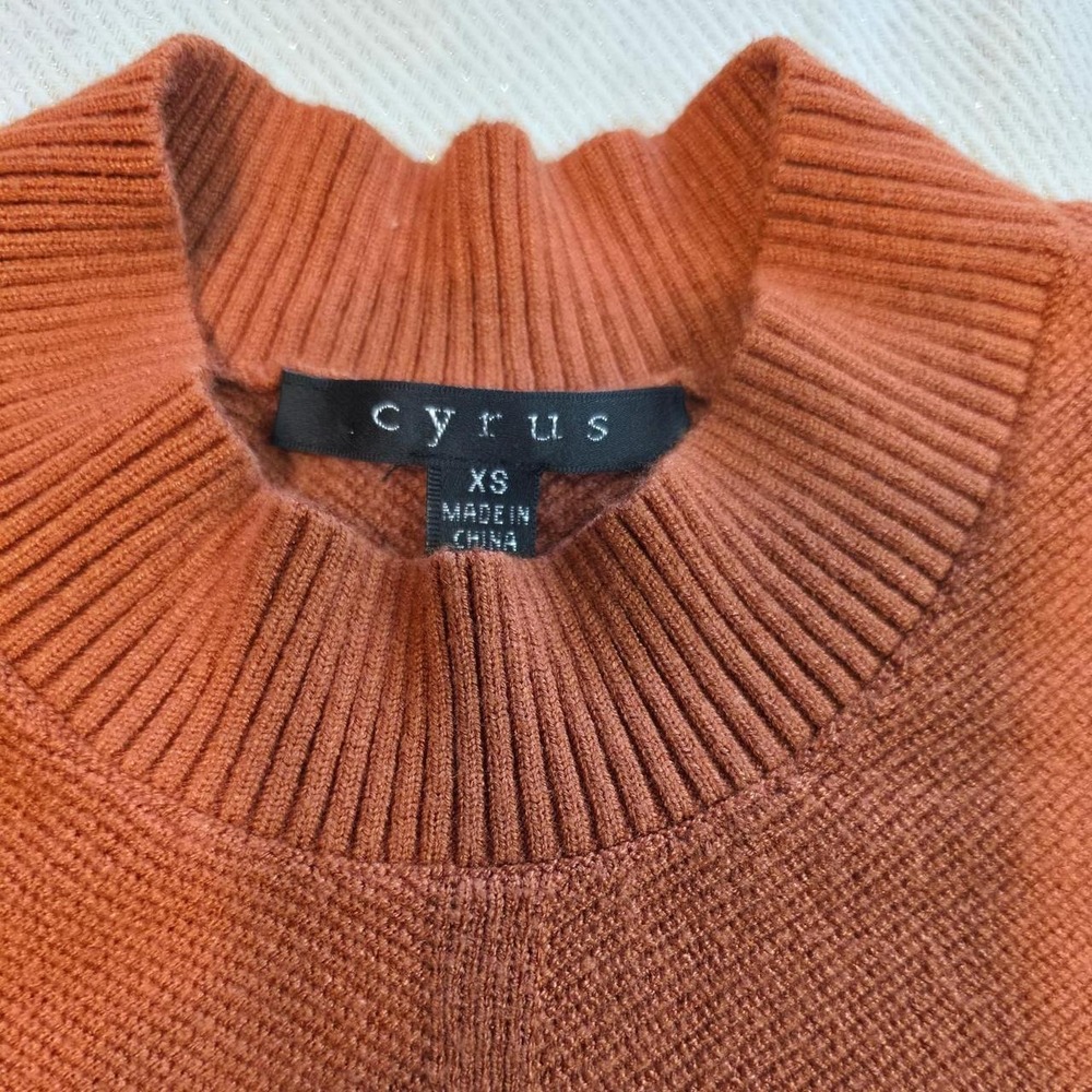 Cyrus Rust Terracotta Mock Neck Knit Sweater Size XS Ribbed Cuff Hem Fall Pul. - Picture 3 of 4